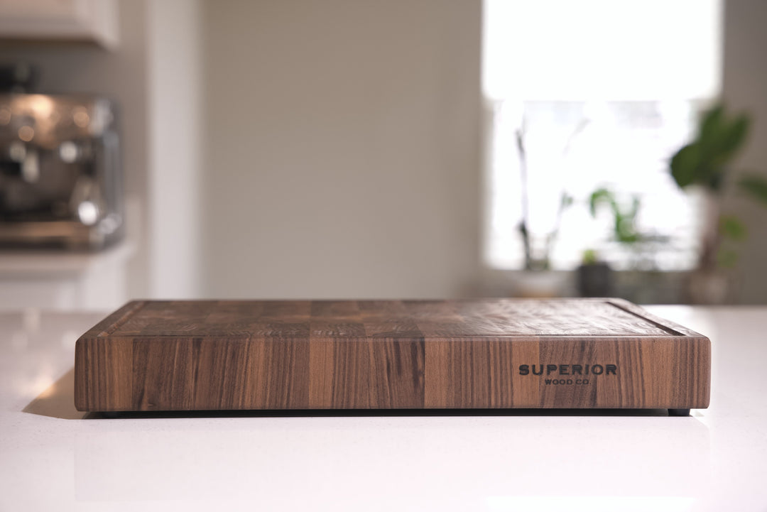 large black walnut end grain butcher block cutting board